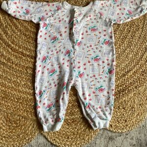 Vintage bunny and barn baby romper with buttons